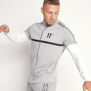 Men's Mixed Fabric Taped Full Zip Funnel Neck Top - Silver/White/Black