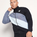Men's Diagonal Cut And Sew Funnel Neck Full Zip Sweatshirt – Black/Twister Grey/Powder Blue