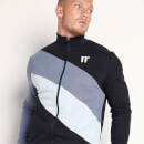 11 Degrees Men's Diagonal Cut And Sew Funnel Neck Full Zip Sweatshirt - Black/Twister Grey/Powder Blue