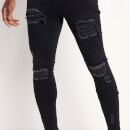 Men's Sustainable Distressed Jeans Skinny Fit - Jet Black Wash