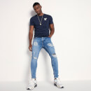 Men's Sustainable Distressed Jeans Skinny Fit - Mid Blue Wash