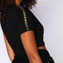 Women's Cropped Slim Fit Mesh Insert T-Shirt – Black/Gold