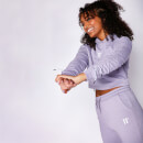 Women's Cropped Ruched Sleeve Hoodie - Lavender Grey