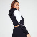 Women's Piped Panel Cropped Pullover Hoodie - Black/White/Grey Mar