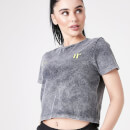 Women's Ben Nicky Acid Wash Cropped T-Shirt - Black Acid Wash/Lime Green
