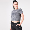 Women's Ben Nicky Acid Wash Cropped T-Shirt – Black Acid Wash/White