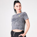 Women's Ben Nicky Acid Wash Cropped T-Shirt - Black Acid Wash/White