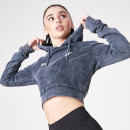 Sudadera con Capucha Corta de Ben Nicky - Negro Acid Wash / Blanco