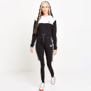 Women's Mesh Cut And Sew Cropped Pullover Hoodie – Black/White