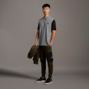 Men's Contrast Sleeve Zip Polo Shirt - Grey/Black