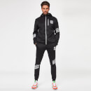 11 Degrees Men's Stripe Print Track Top With Hood - Black/Silver Reflective