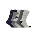 Men's Harold 5 Pack Formal Socks - Argyle/Dark Grey Marl/Stripe/Peacoat/Grey Marl