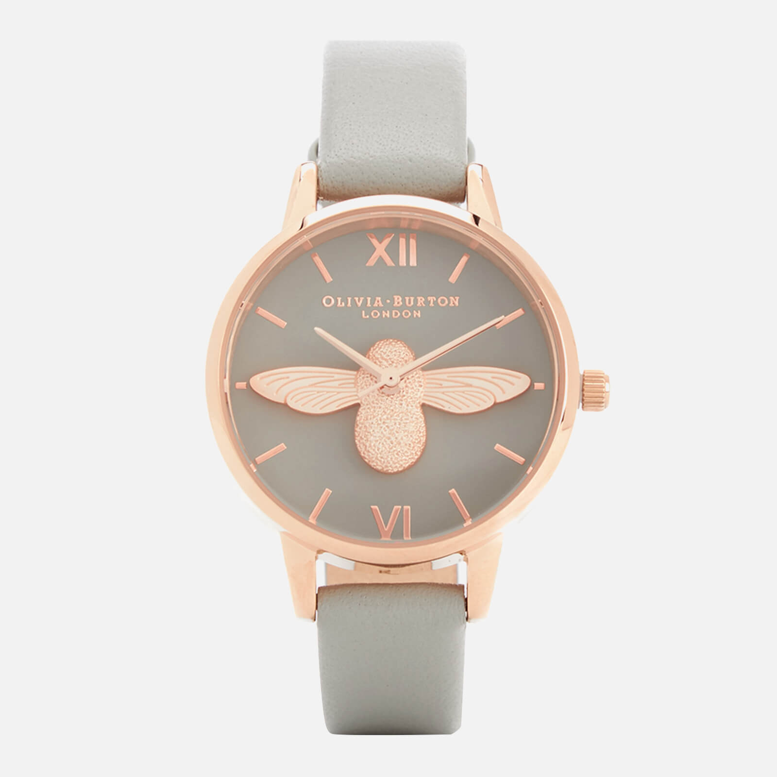Olivia Burton Women S Moulded Bee Midi Dial Watch Grey Rose Gold