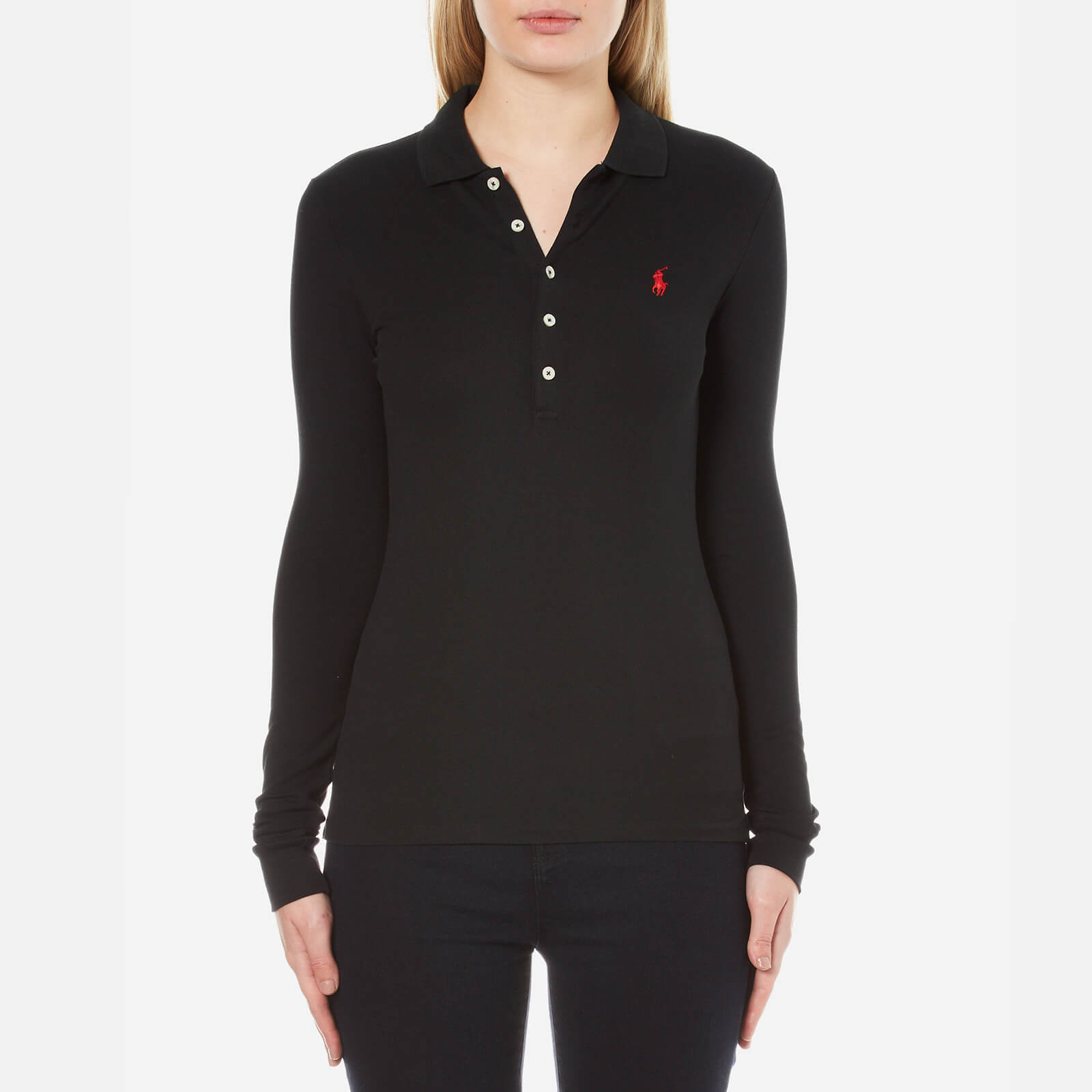 womens long sleeve black polo shirt