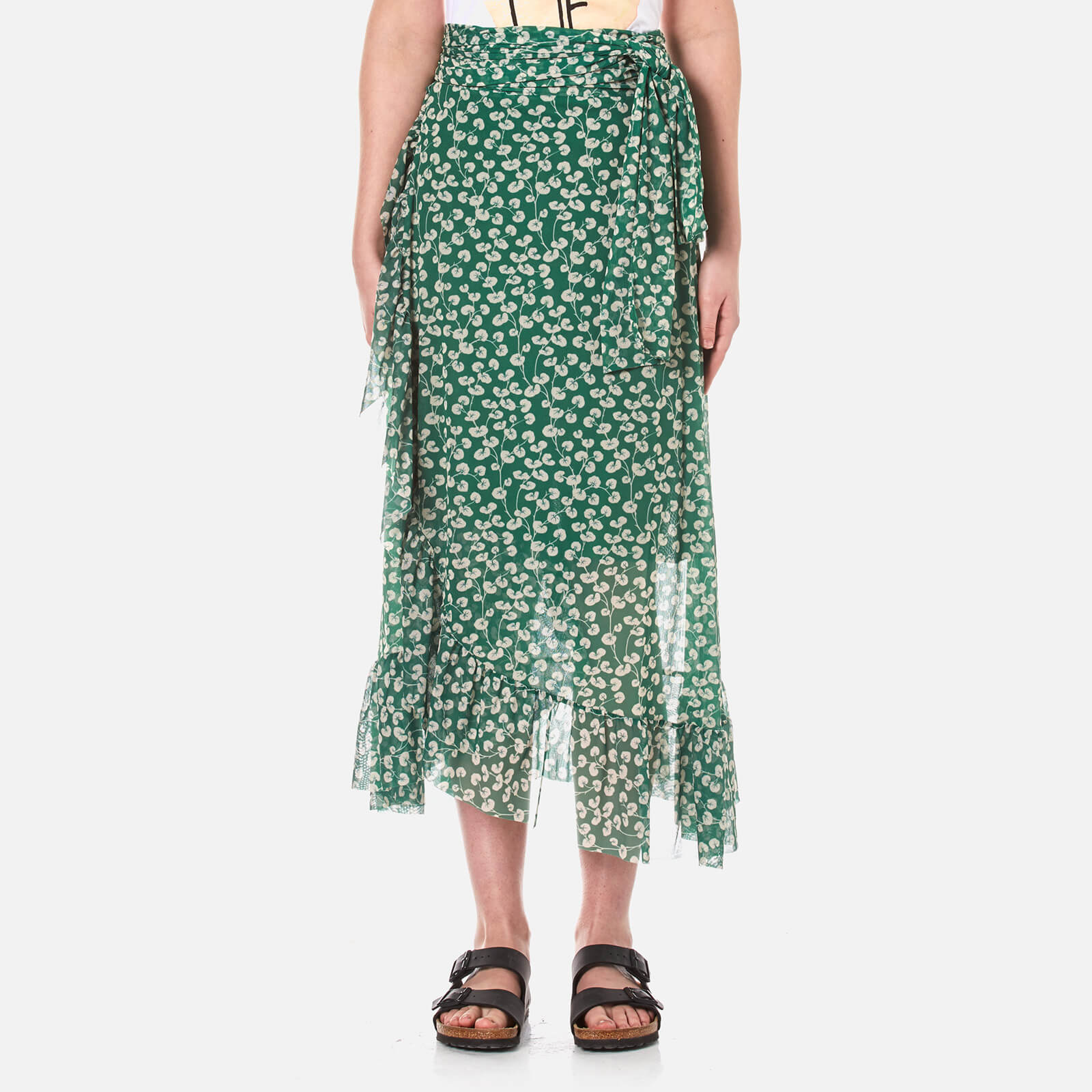 ganni green wrap skirt