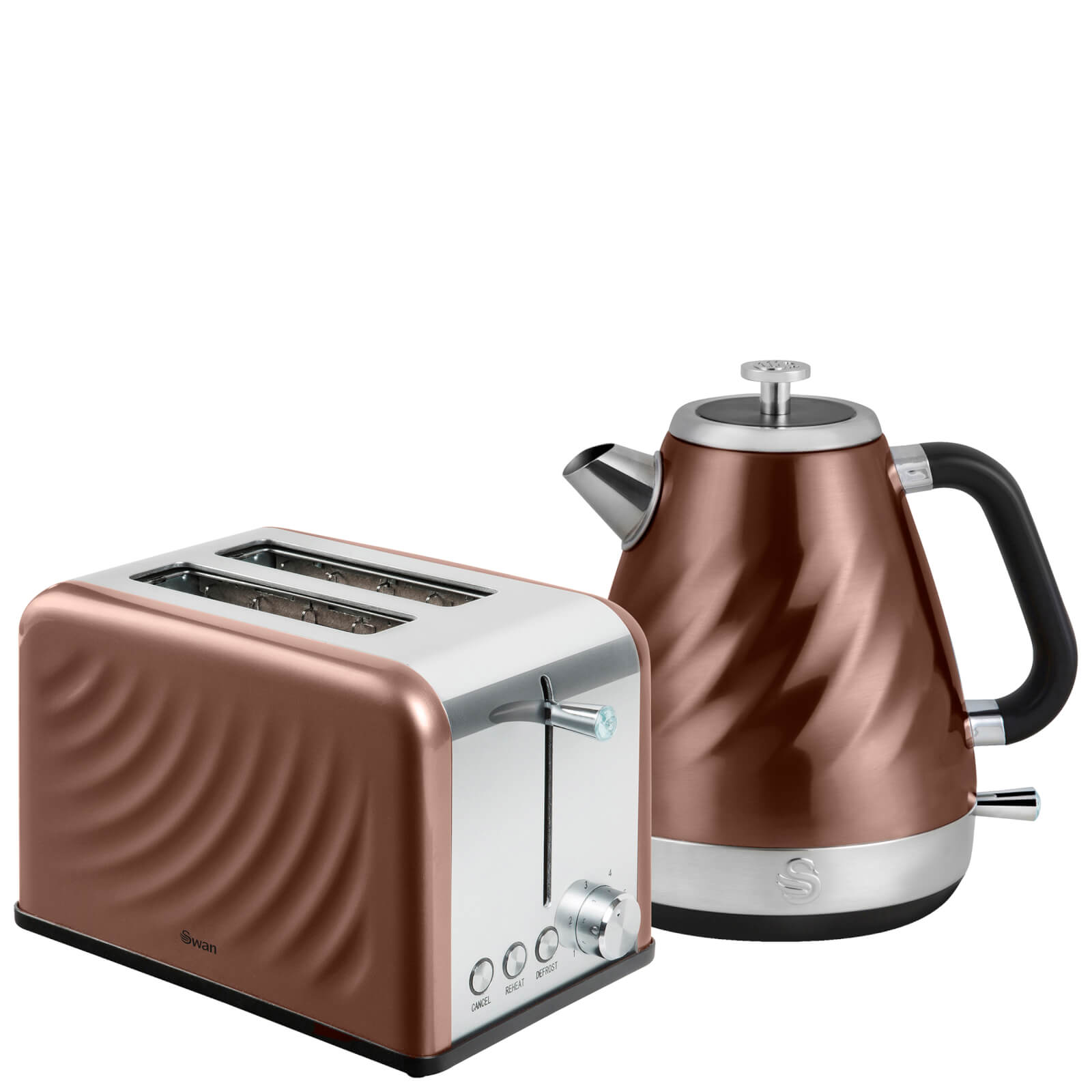 Swan Twist Jug Kettle 1.6L and 2 Slice Swan Copper Twist Kettle and Toaster