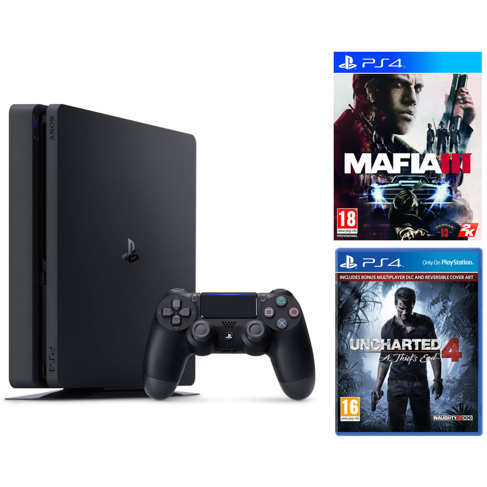 Playstation 4 Slim 500gb Console Includes Uncharted 4 And Mafia Iii