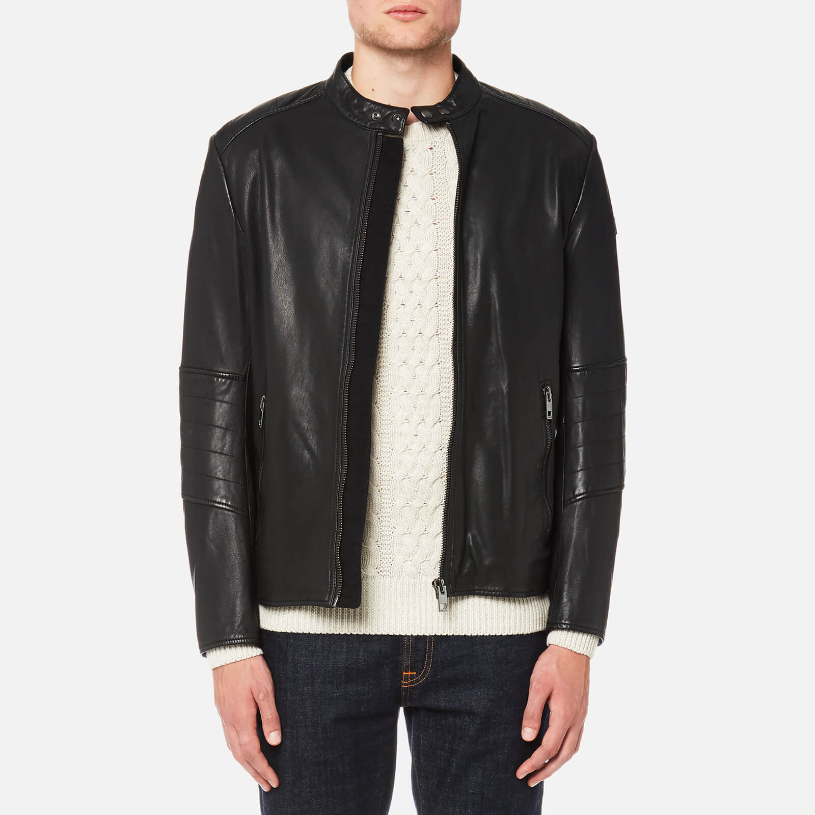 Boss Orange Men S Jeeper Leather Biker Jacket Black