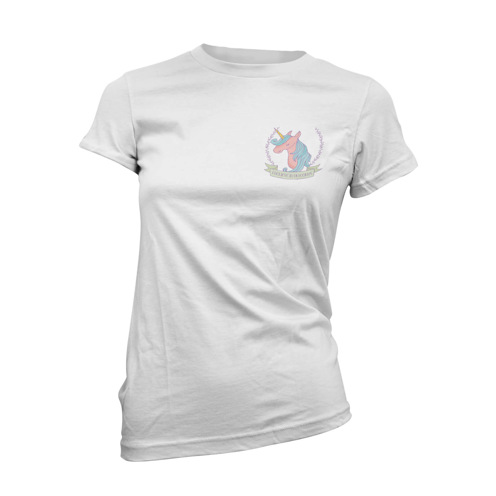 I Believe In Unicorns Pocket Print Women S White T Shirt Iwoot Uk