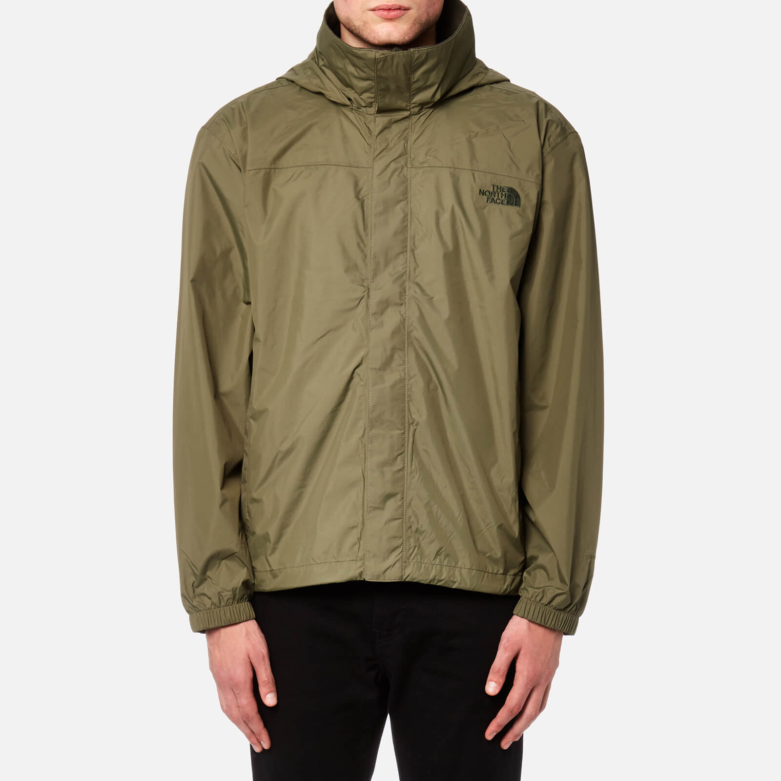 olive green north face rain jacket