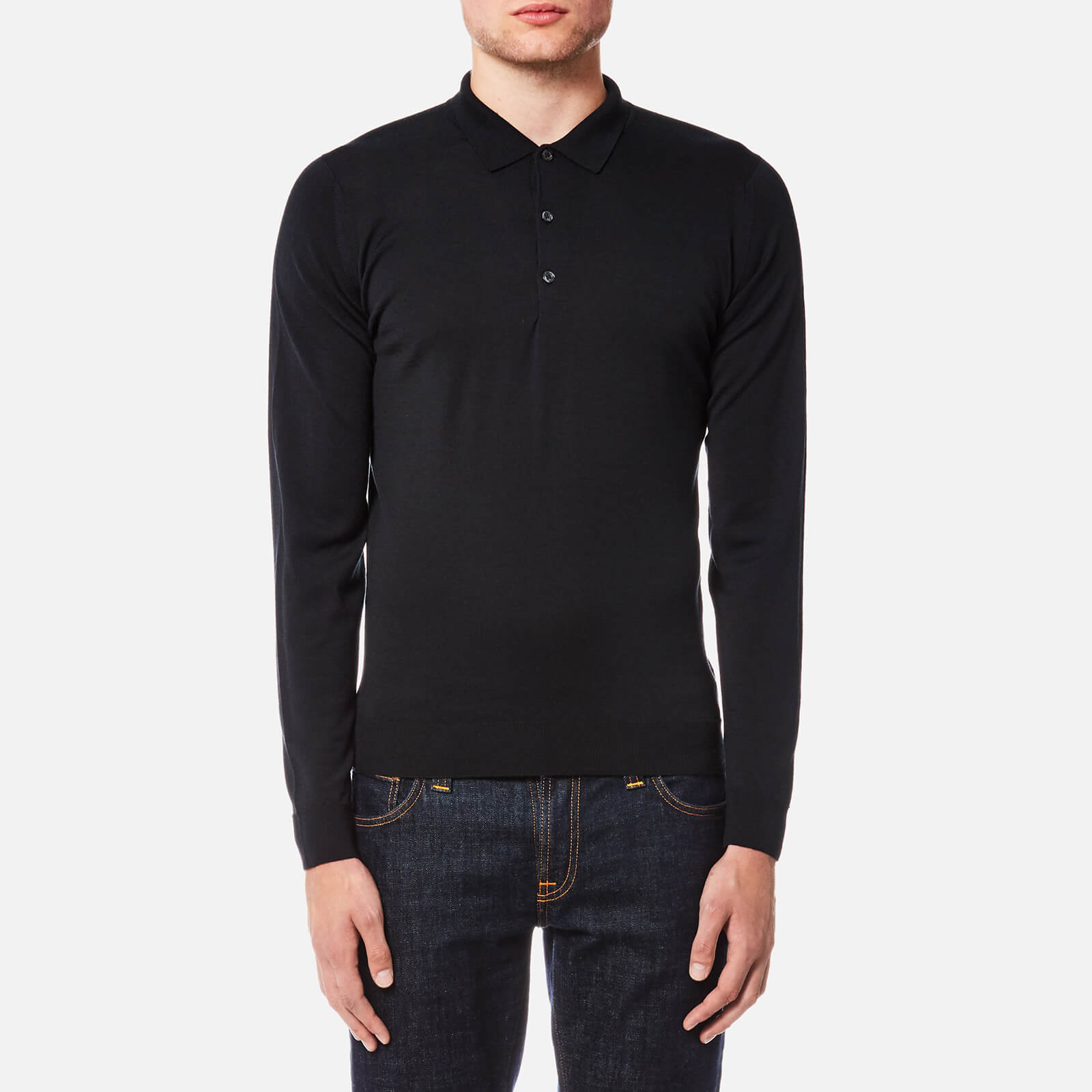 John Smedley Men S Belper 30 Gauge Merino Long Sleeve Polo Shirt Black Clothing Thehut Com