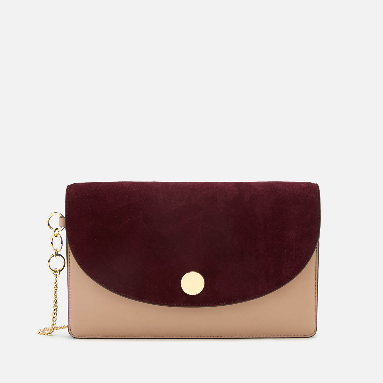 dusky pink suede clutch bag