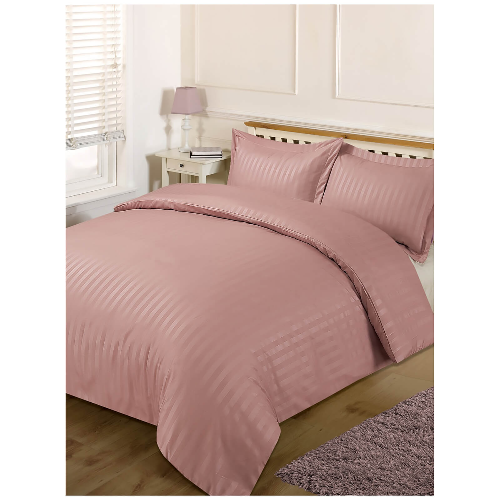 Brentfords Satin Stripe Duvet Set Vintage Pink Homeware Zavvi