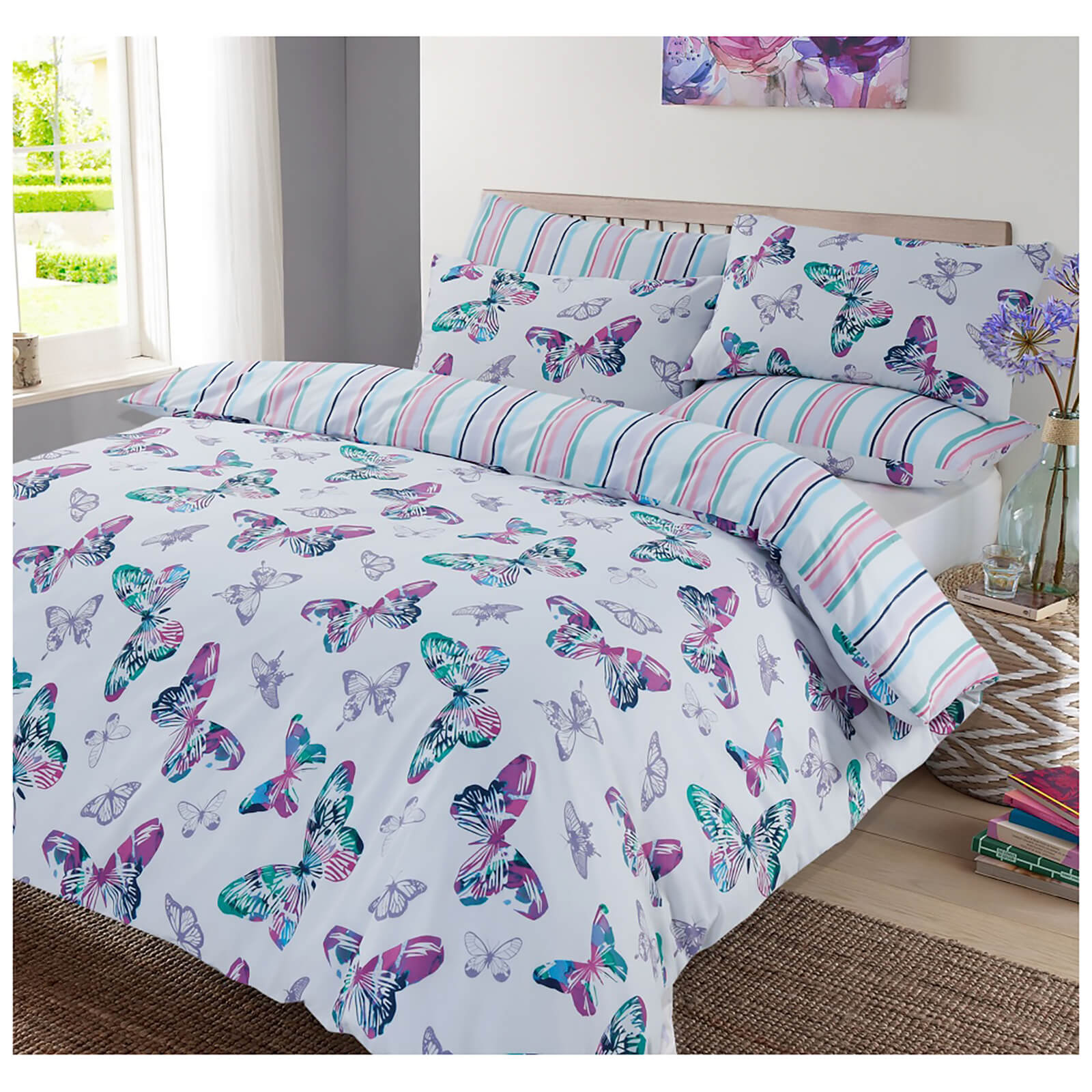 Dreamscene Watercolour Butterfly Duvet Set Purple Homeware
