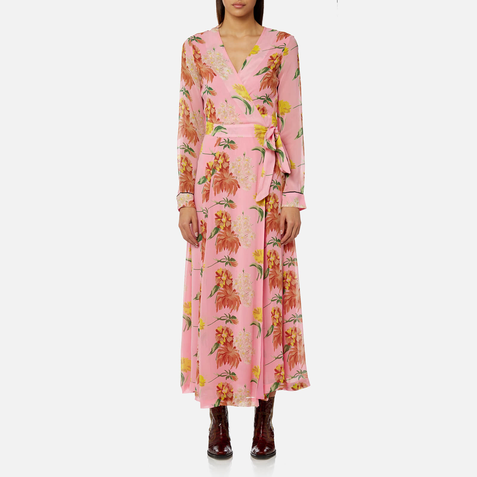 ganni pink wrap dress