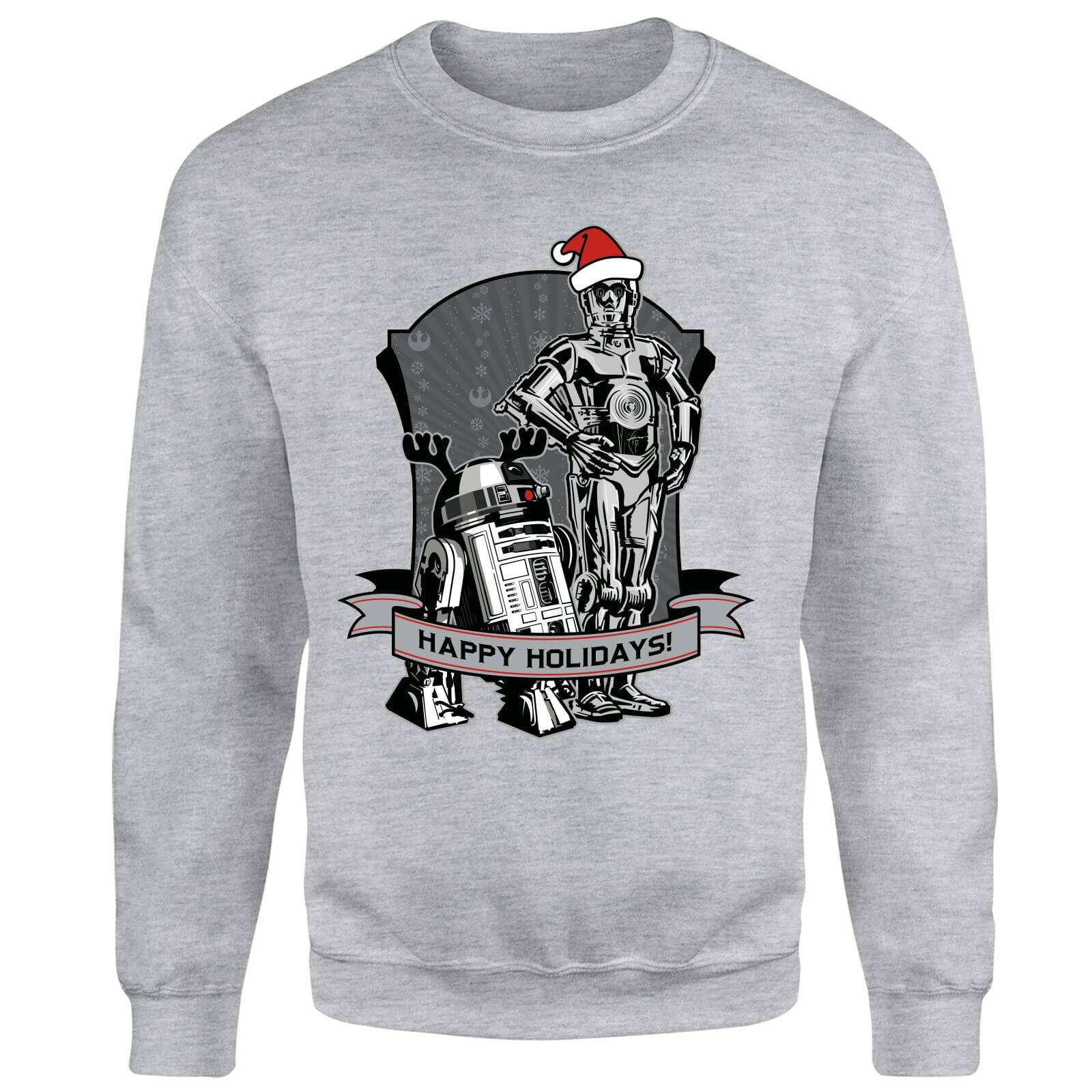 Star Wars Happy Holidays Droids Grey Christmas Sweatshirt | My Geek Box