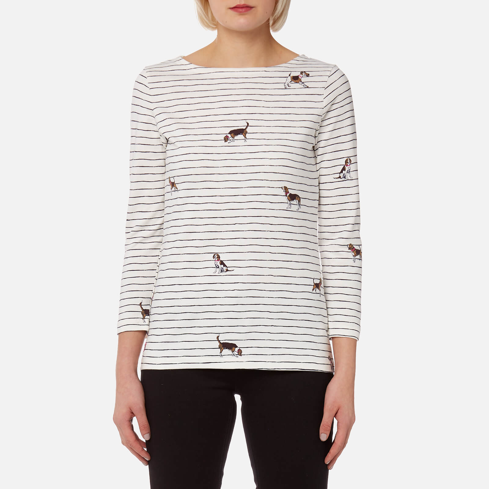 Joules Harbour Print Jersey Top Cream Dog Stripe Size 8
