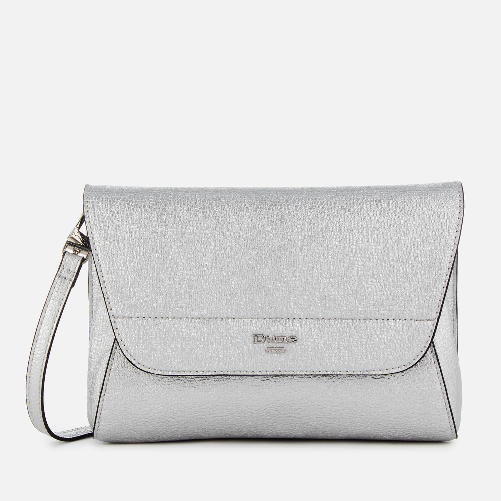 dune silver clutch bag