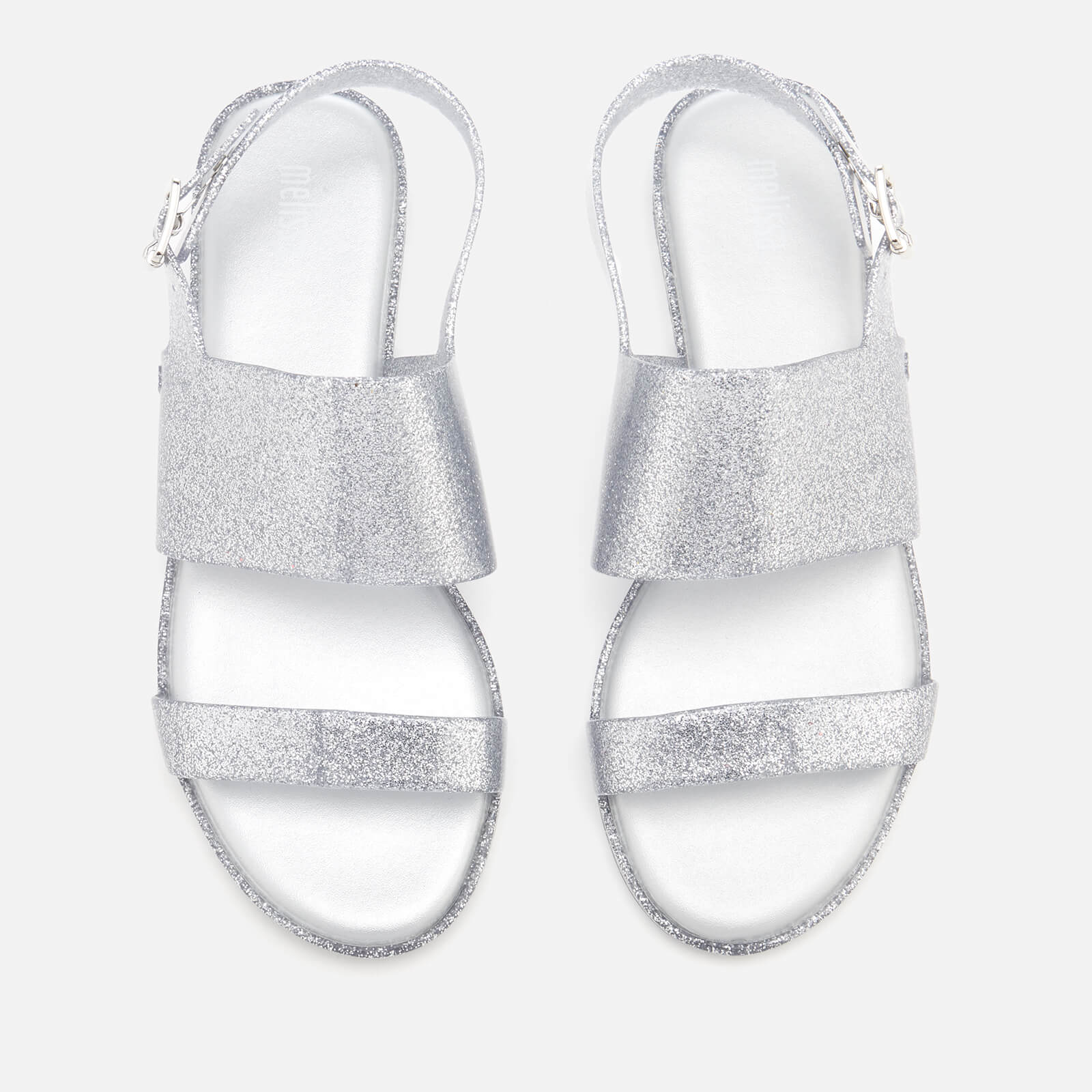 silver sparkle flat sandals