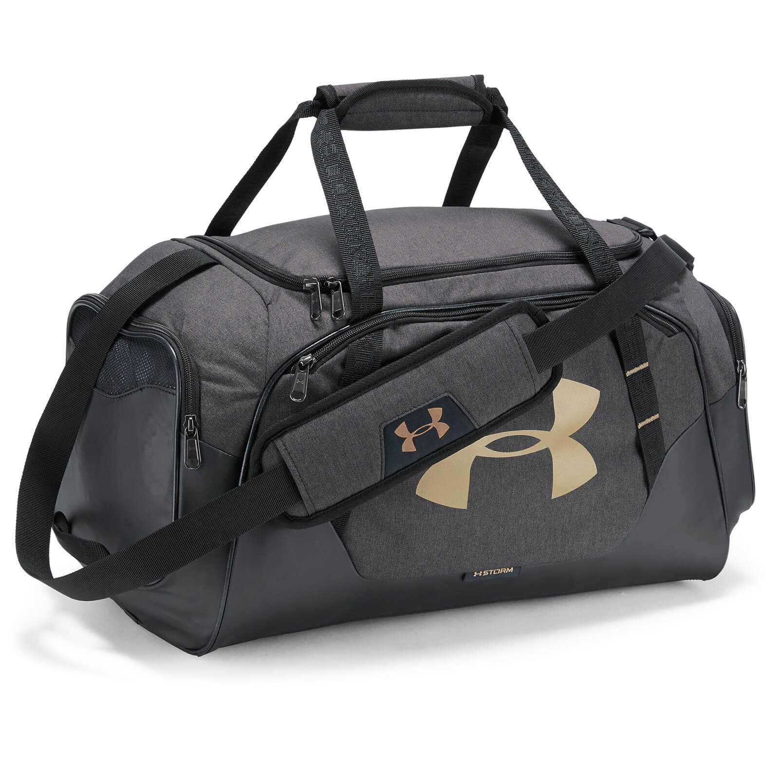 black and gold duffle bag