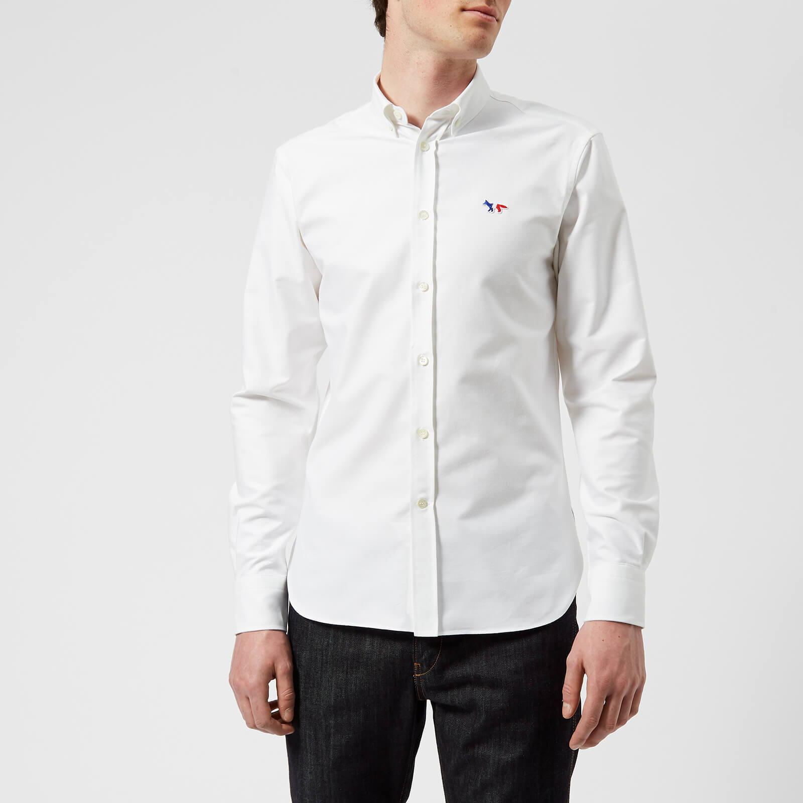 Maison Kitsune Men S Tricolor Fox Patch Oxford Shirt White