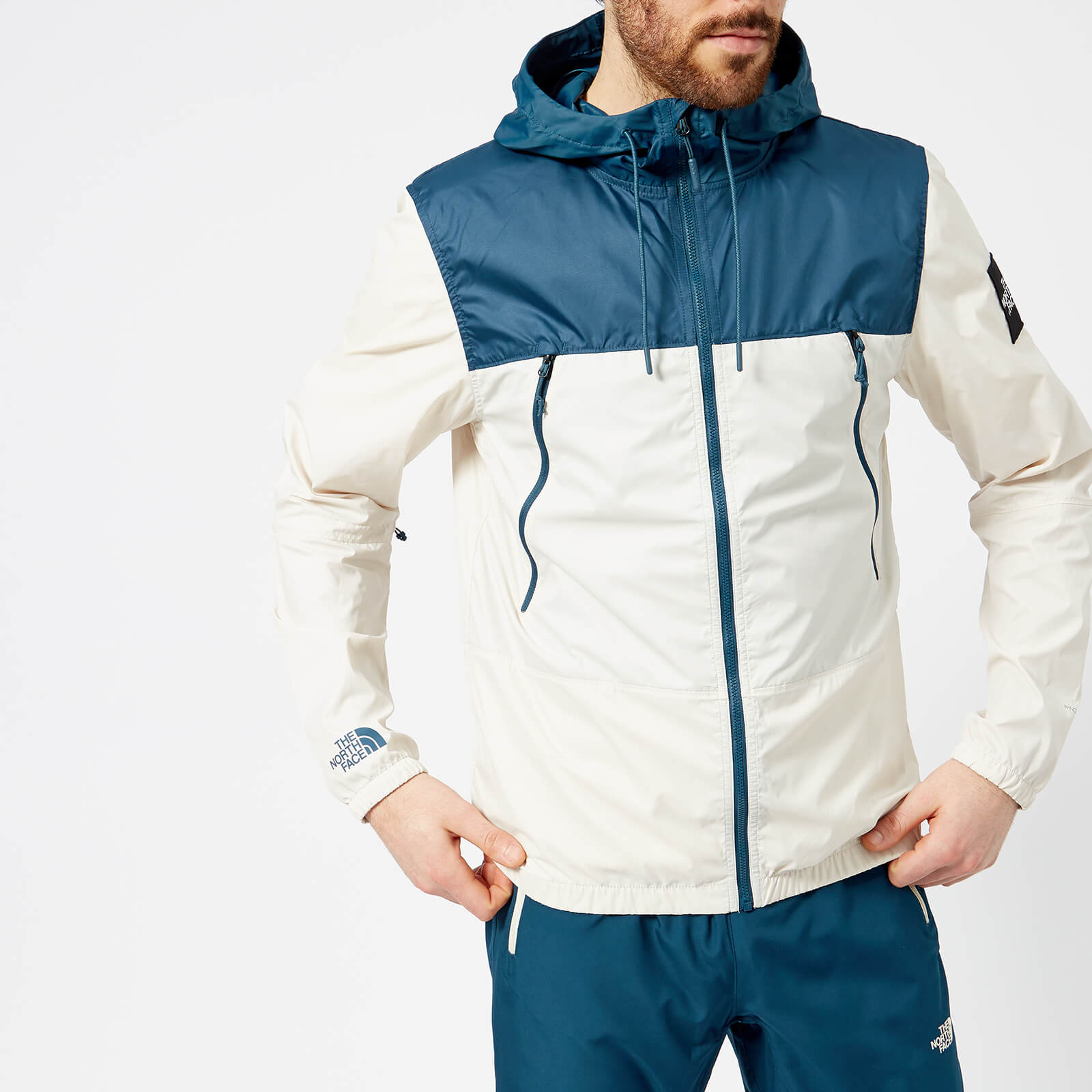 north face blue and white jacket