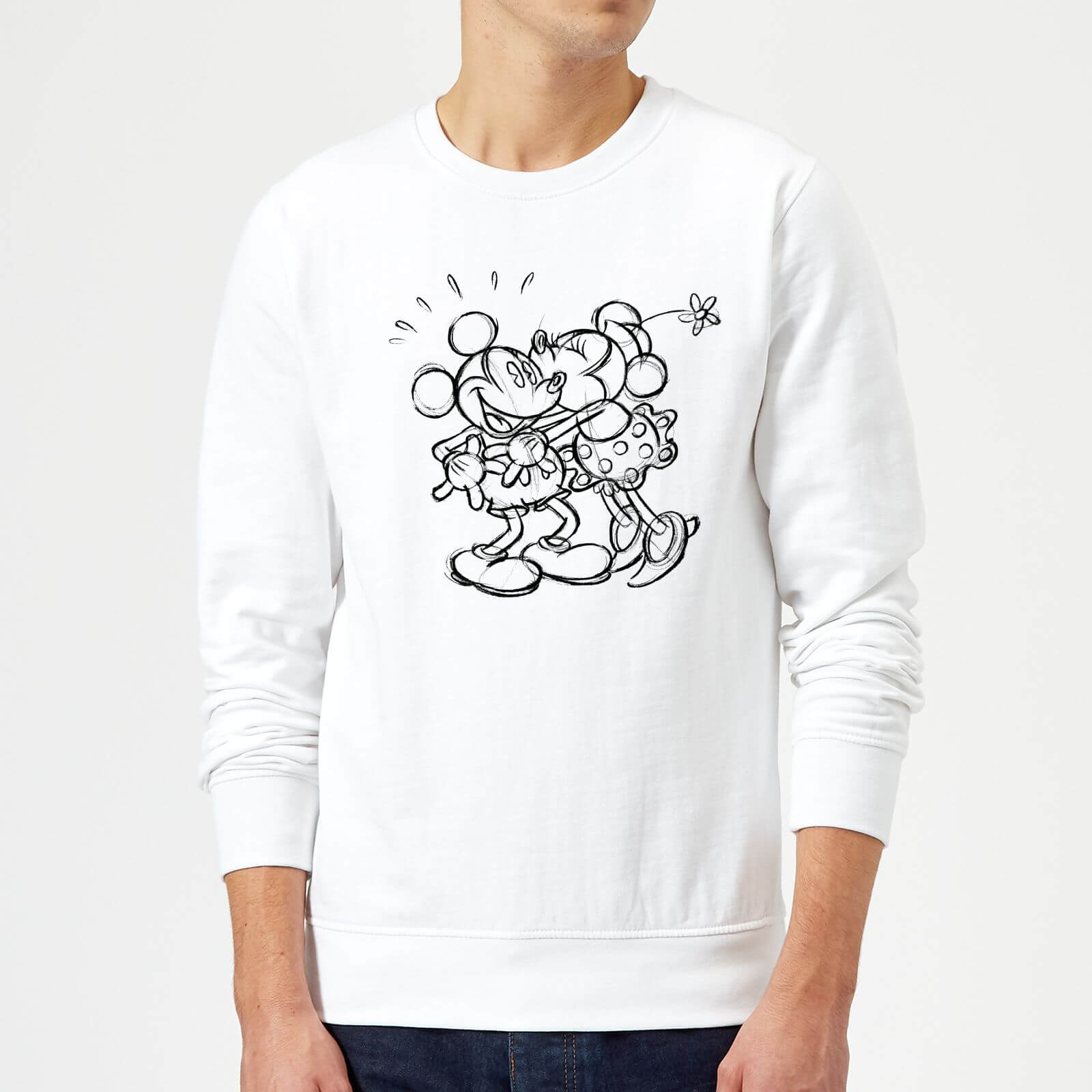 Sweat Homme Croquis Bisou Mickey Minnie Mouse Disney Blanc Pop In A Box France