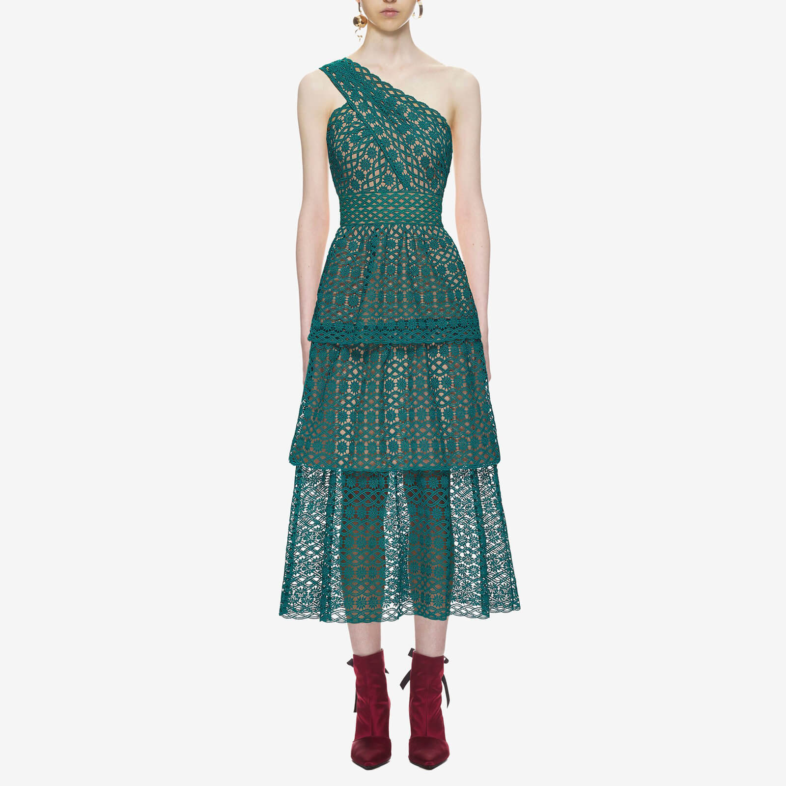 self portrait floral chain guipure dress