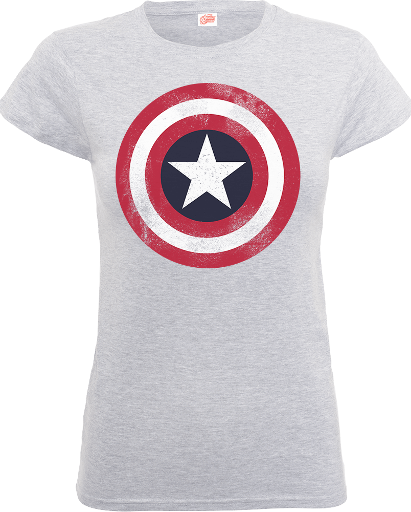 Marvel Avengers Assemble Captain America Distressed Shield Women S T Shirt Grey Clothing Zavvi Us