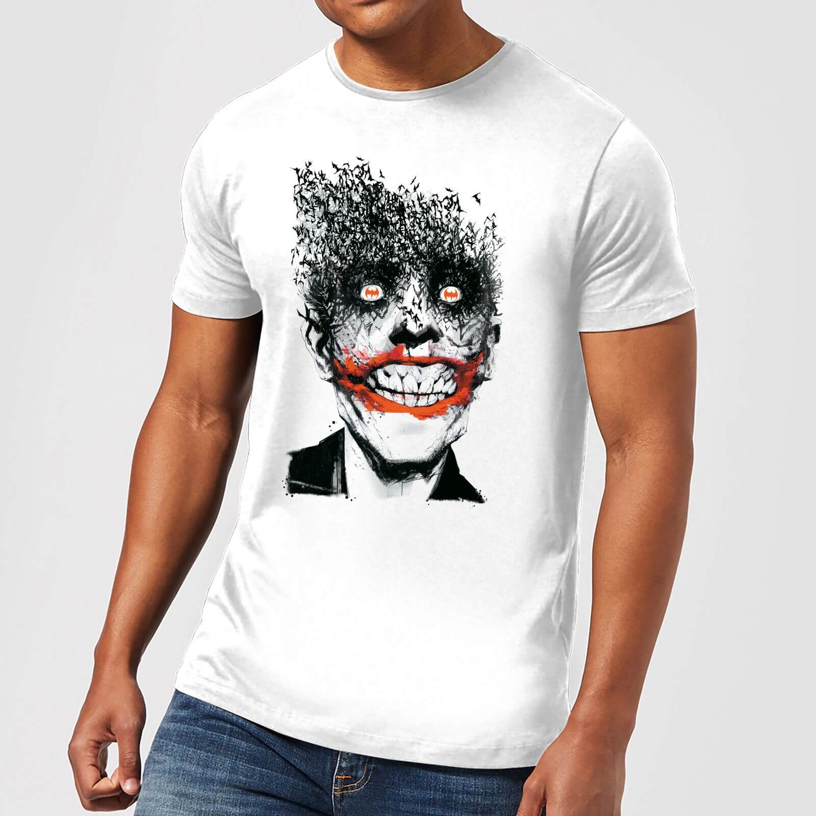 Dc Comics Batman Joker Face Of Bats T Shirt White Clothing Zavvi Uk