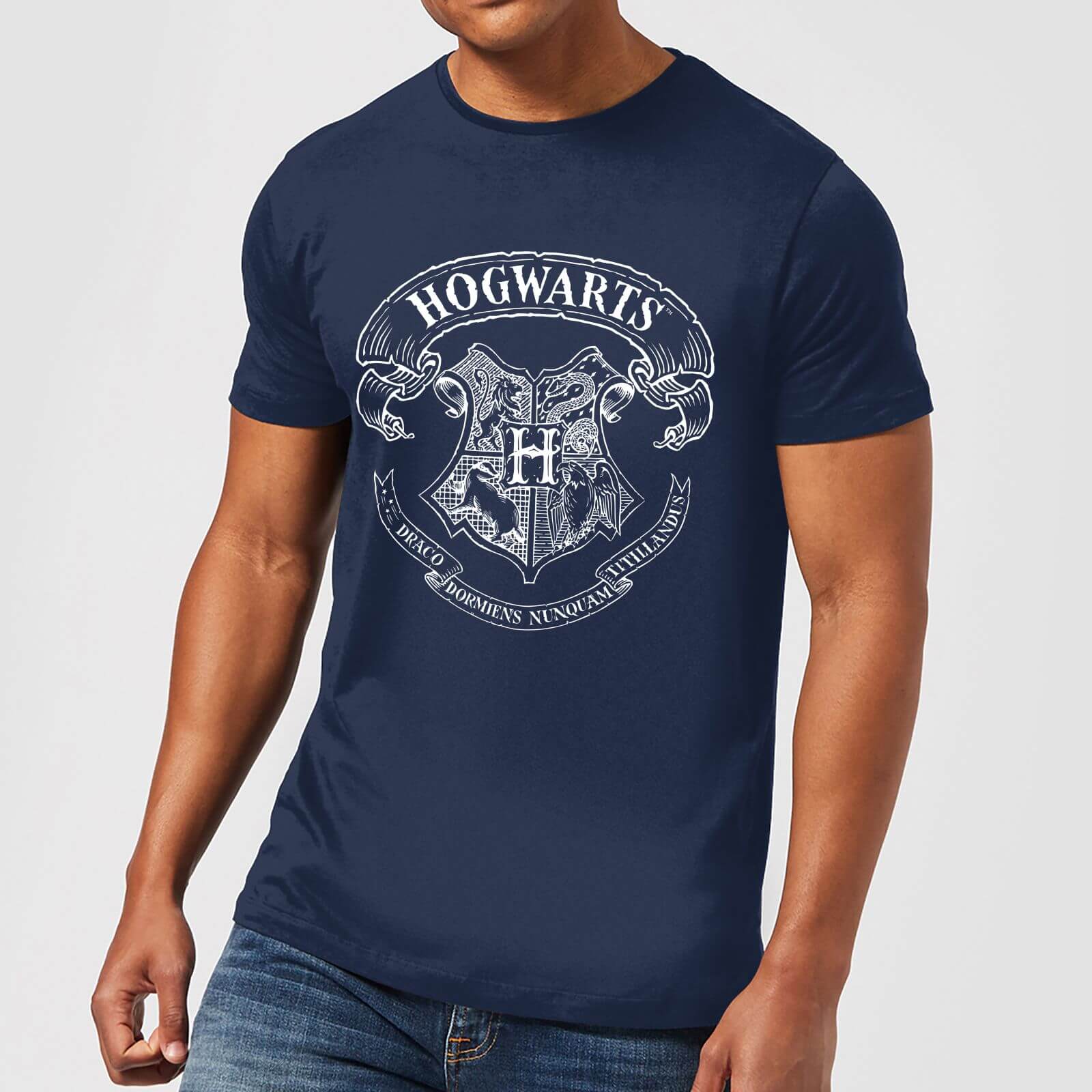 Harry Potter Hogwarts Crest Men S T Shirt Navy Iwoot Uk