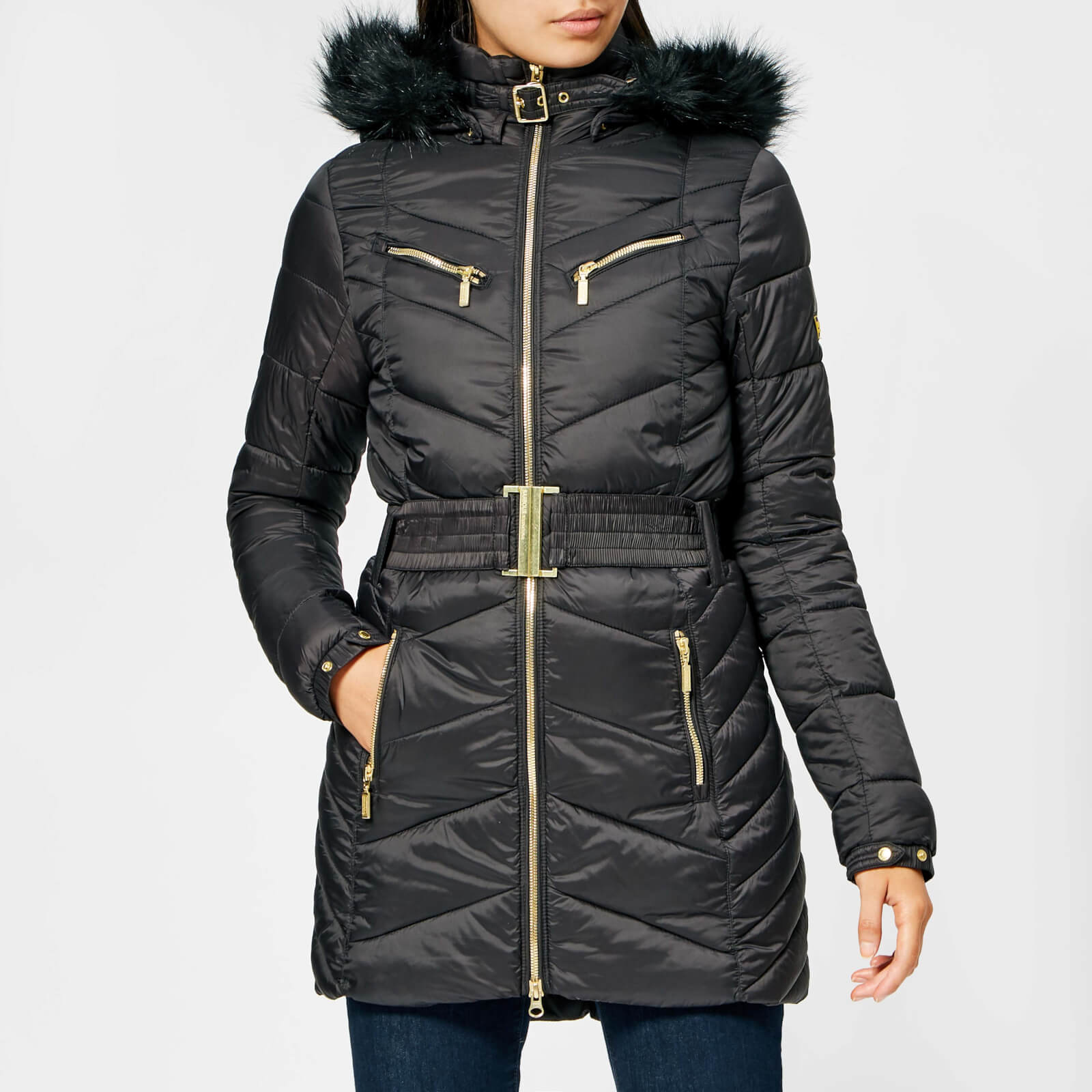 barbour international grand black quilted coat