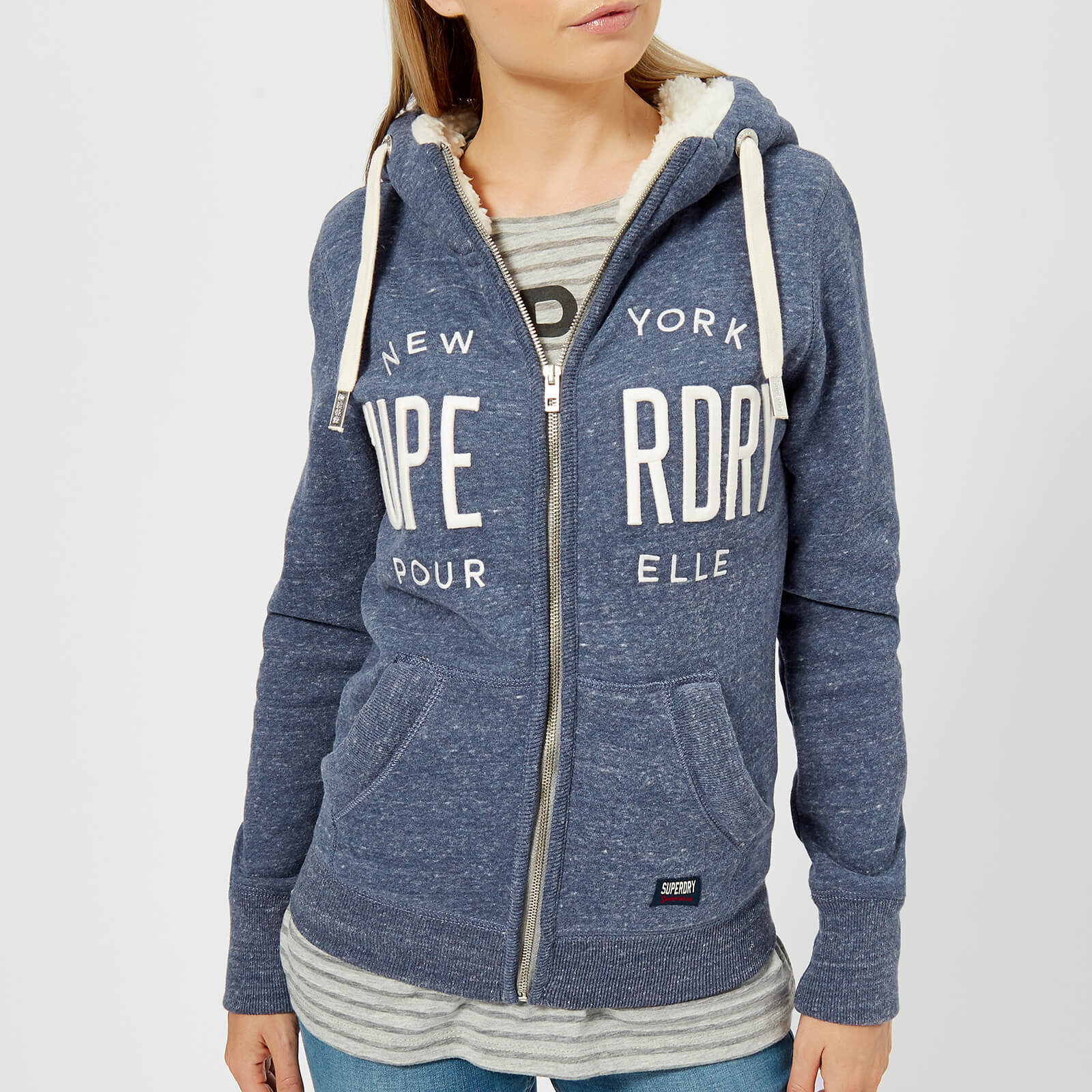 Superdry Women's Applique Zip Hoody Mottle Blue Superdry Women's Applique Zip Hoody Mottle Blue