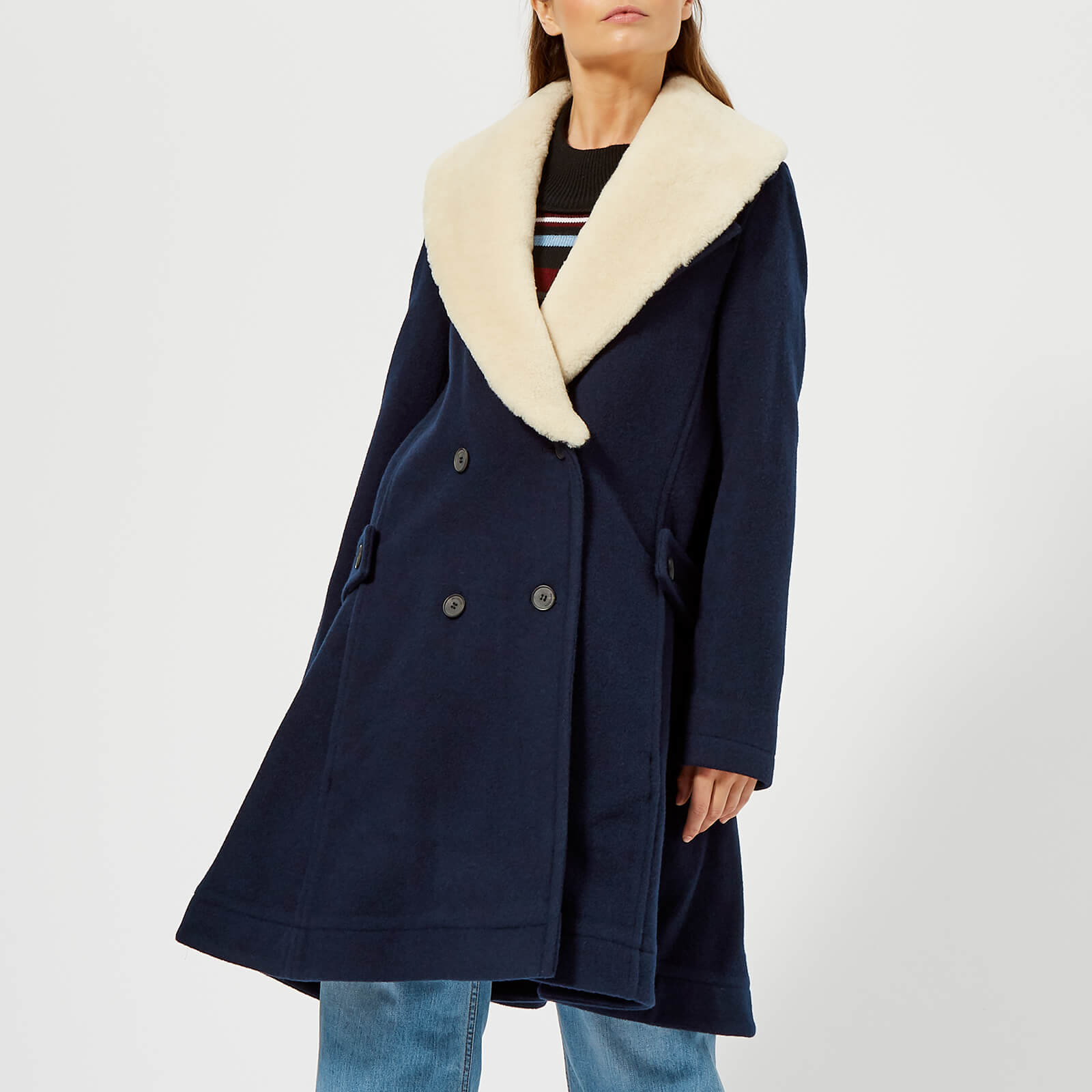 Jw Anderson Women S Swing Coat With Shearling Collar Navy