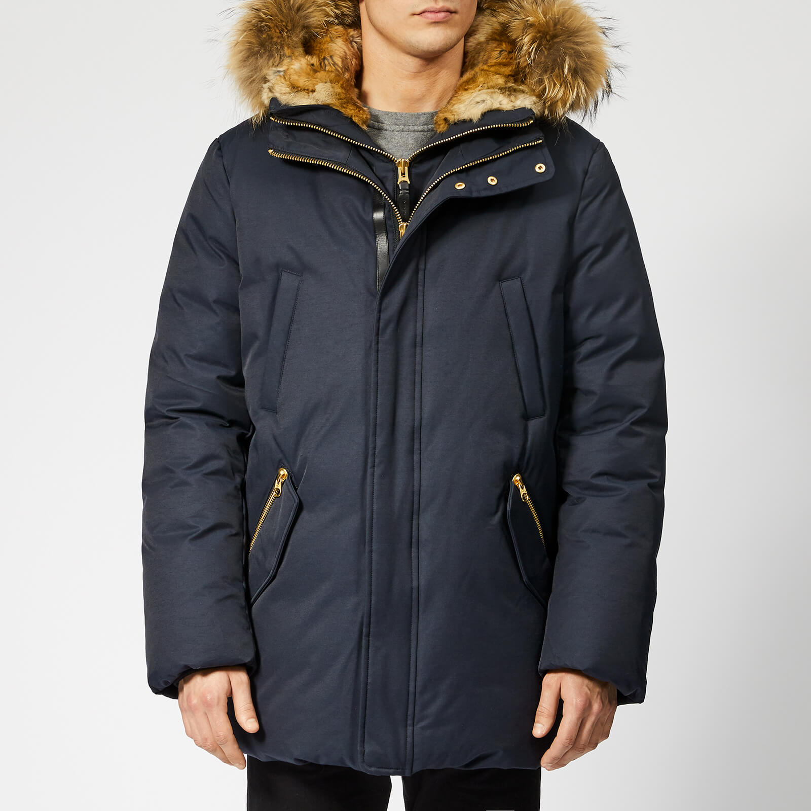 Mackage Men S Edward Fur Hood Down Jacket Navy Natural Gold