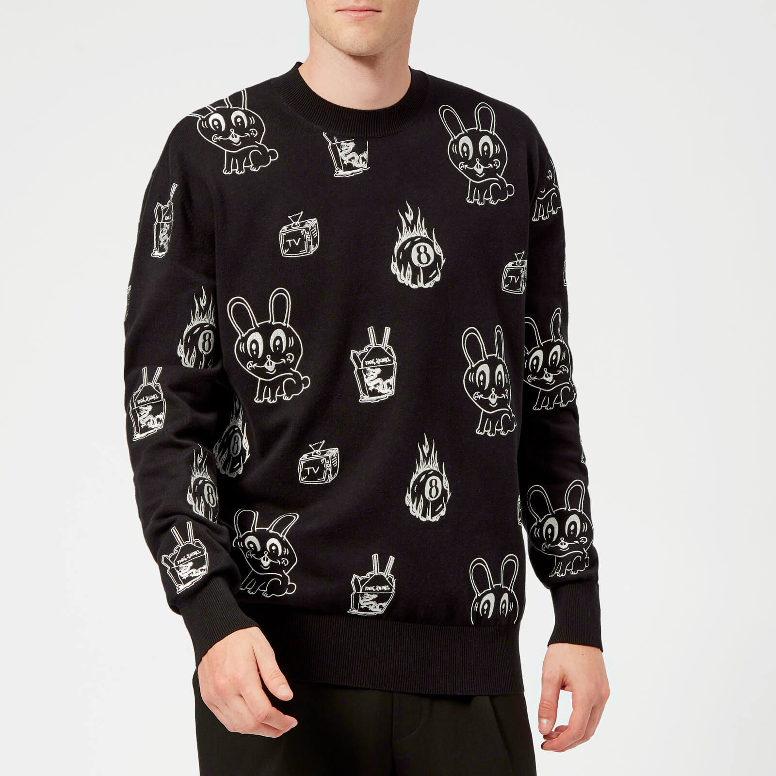 Mcq Alexander Mcqueen Men S Bunny Sticker Crew Neck Jumper Darkest Black Free Uk Delivery Available