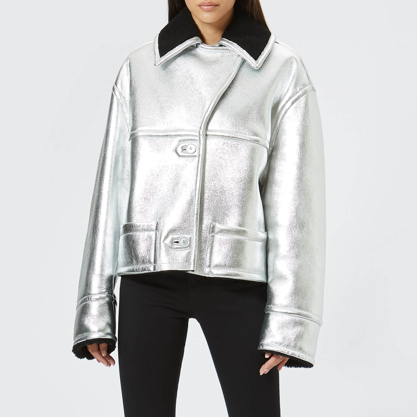 Mm6 Maison Margiela Women S Silver Leather Black Shearling Jacket