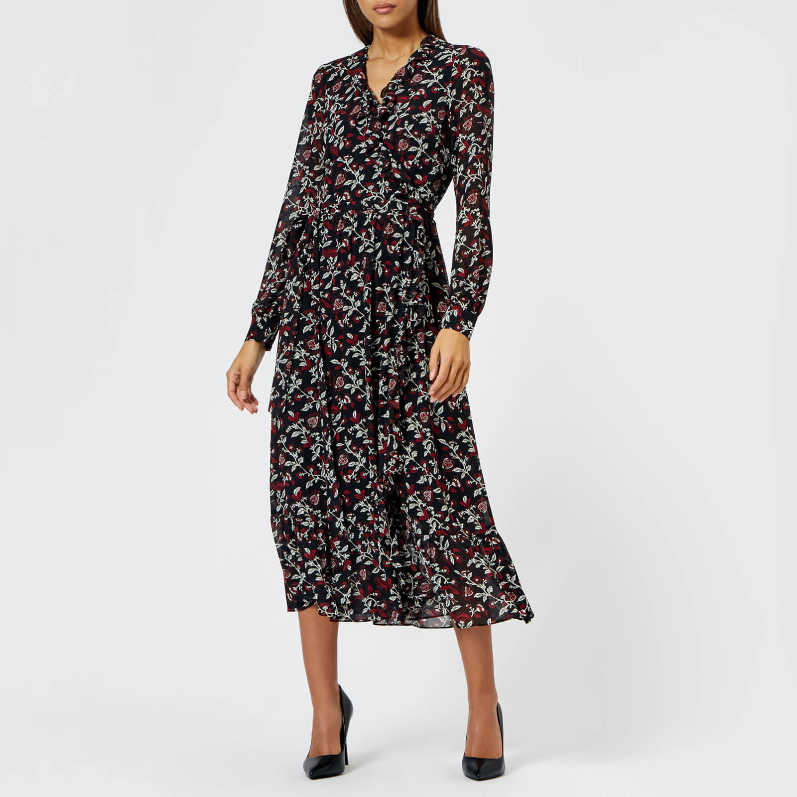 midi ruffle wrap dress
