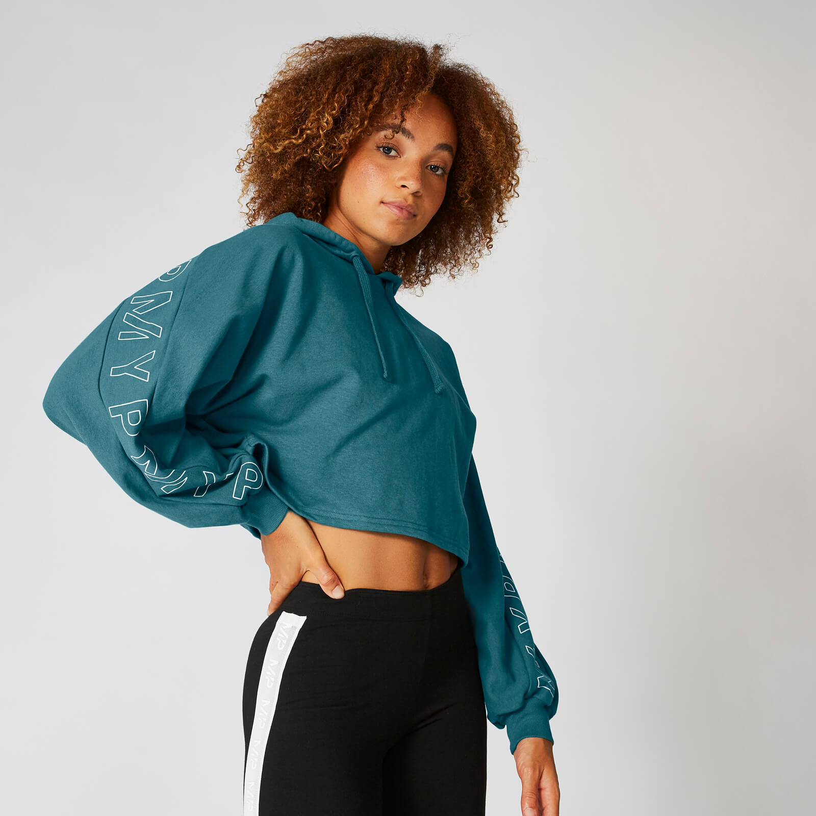 teal crop hoodie
