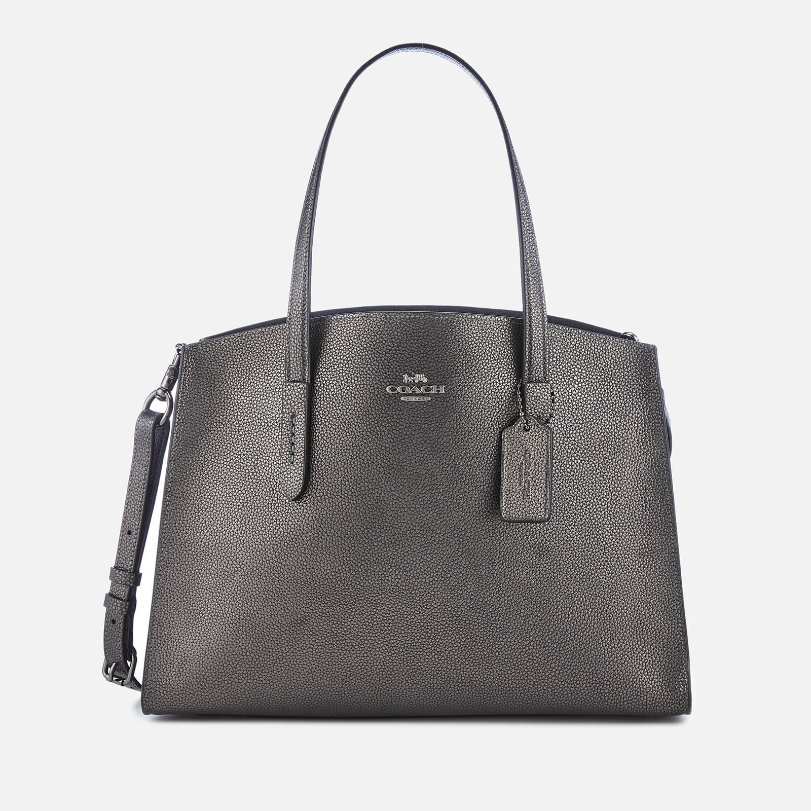 Coach Women S Metallic Leather Charlie Carryall Bag Graphite